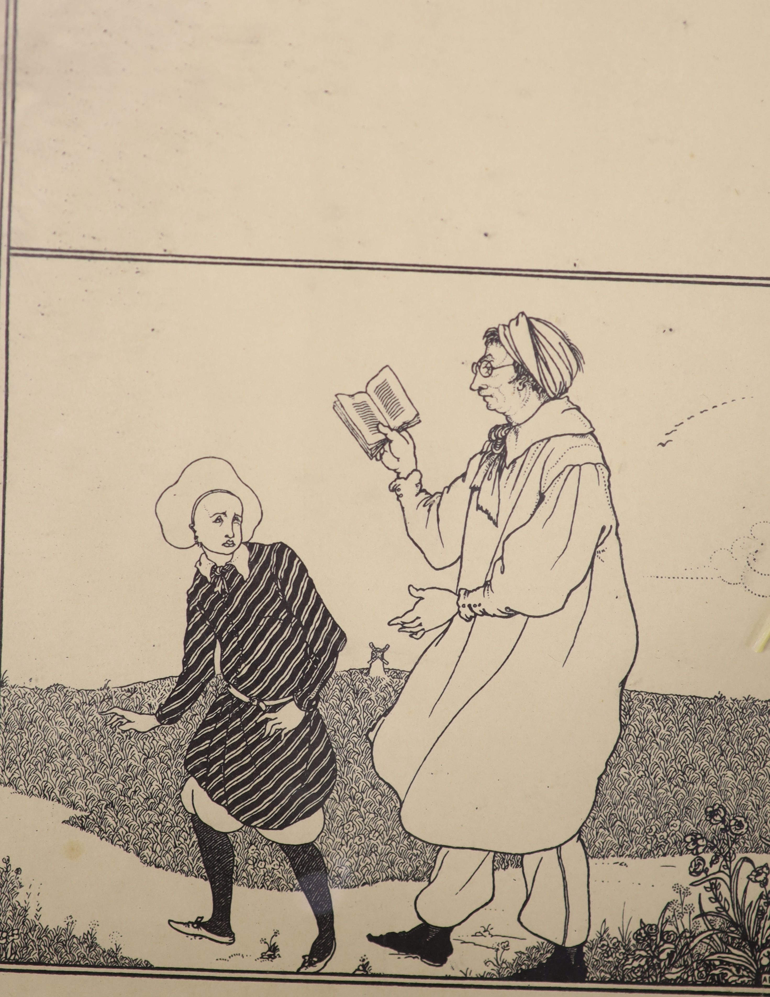 After Aubrey Beardsley, eight black and white prints, largest 33 x 24cm